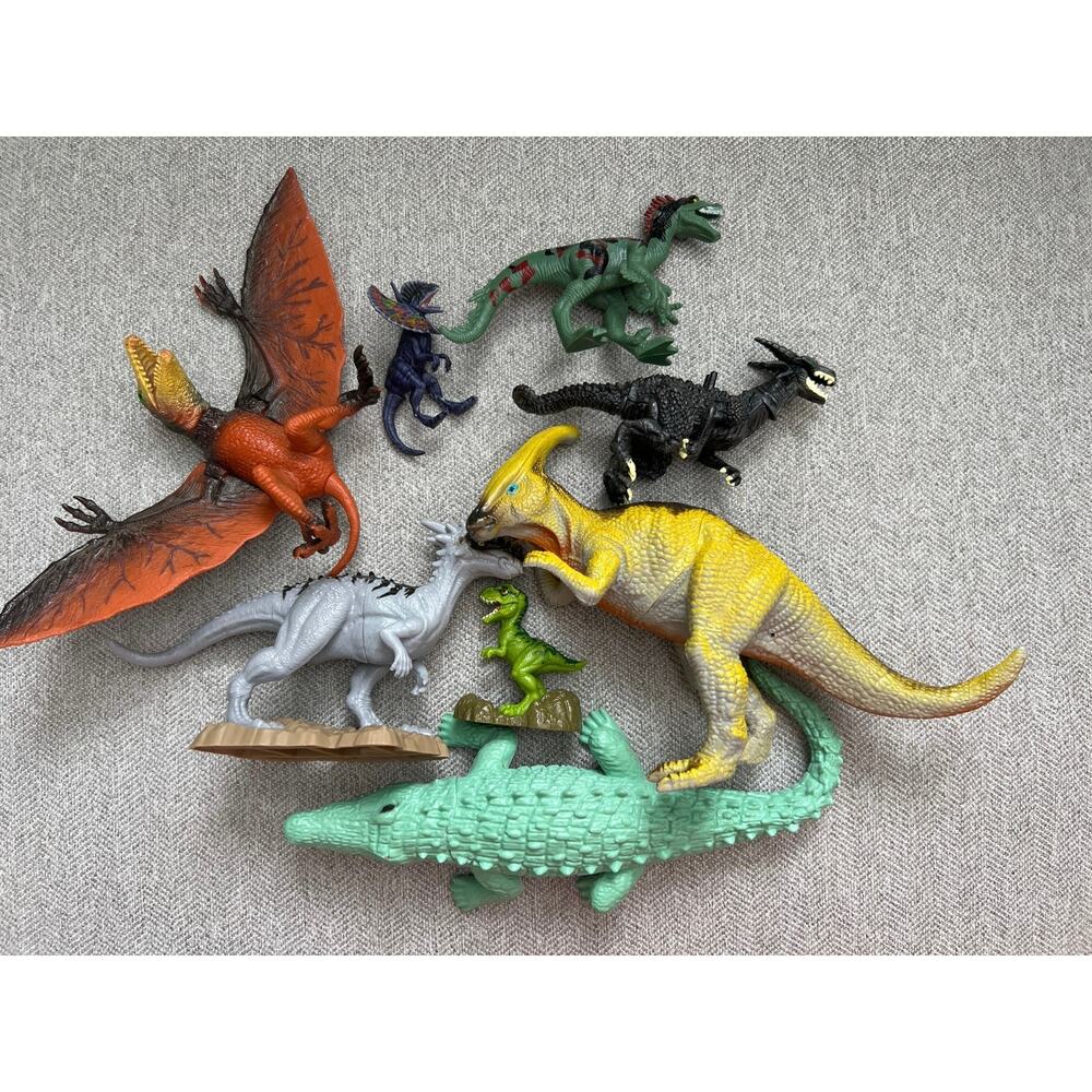 Dinosaur Parasaurolophus Crocodile Alligator Reptile Realistic Figure Toy Lot 8